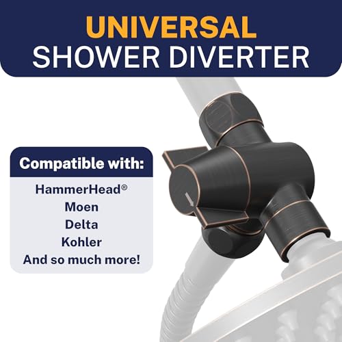 HammerHead Showers Solid Metal 3-Way Shower Diverter Valve, Connects Fixed and Handheld to Shower Arm, Splitter for Dual Shower Head, Oil Rubbed Bronze - color: Oil Rubbed Bronze