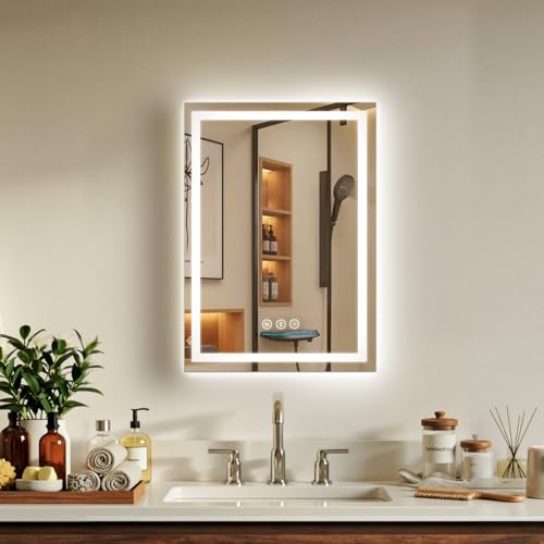 20x28 LED Bathroom Mirror with Anti-Fog, Backlit & Front Lit, Memory | Stepless Dimmable 3 Color CRI 95+ Shatterproof Tempered Glass ETL Listed for Safety Lighted Bathroom Vanity Mirror for Wall - size: 20"L x 28"W
