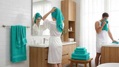 CRAFTBERRY- 6 Piece Cotton Bath Towel Set- 2 Bath - 2 Hand - 2 Face, Teal | 100% Cotton • Thick & Plush • Hotel Quality • Ultra Soft • Highly Absorbent • Quick Dry • Low Lint • Machine Washable - color: Teal