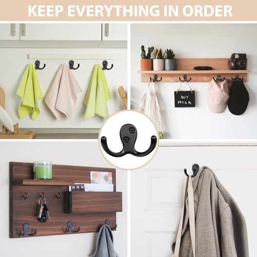 Homanu 34 Pack Coat Hooks, Heavy Duty Double Prong Coat Hooks Wall Mounted with 68 Screws, No Rust Black Metal Wall Hooks for Hanging Towel, Coat, Bag, Hat, Cup, Key - color: 34 Pcs Black