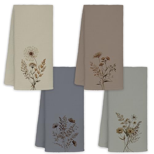 JINYO Vintage Boho Neutral Wildflower Hand Towels for Bathroom Set of 4, Neutral Botanical Decorative Towels for Kitchen Spa Guest Bathroom Decor, Wildflower Decor Dish Tea Towels, 16x24 Inch - color: Minimalist Floral Towels-1