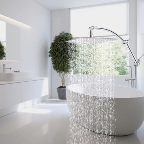 Hibbent All Metal 12'' Rain Shower Head with 16'' Extension Arm, Chrome | cUPC Certified High Pressure Rainfall Showerhead with Solid Brass Adjustable Shower Head Extension Arm, Fixed Showerheads - color: Chrome, style: Square 12''