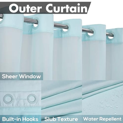 River Dream No Hook Shower Curtain with Snap-in Liner Set, Blue, 71x74 | Snap on/off Waterproof PEVA Liner, See Through Top Window, Slub Textured, Hotel Style Shower Curtain Set, Standard Size - color: Blue, size: 71"W x 74"L (Pack of 1)