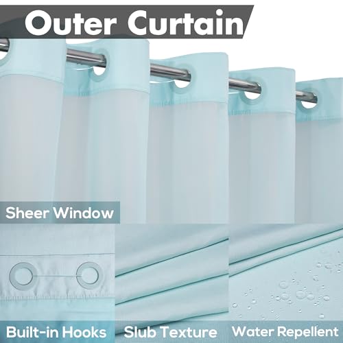 River Dream No Hook Long Shower Curtain with Snap-in Liner 71x80, Blue | Snap on/off Waterproof PEVA Liner, See Through Top Window, Slub Textured, Hotel Style Shower Curtain Set, 71W x 80H - color: Blue, size: 71"W x 80"L (Pack of 1)