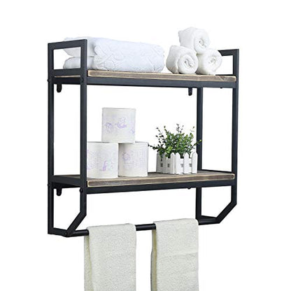 Towel Rack with Towel Bar,2-Tier 24" Bathroom Shelves Wall Mounted,Rustic Wall Shelf Over Toilet,Utility Storage Shelf Rack,Floating Shelves Towel Holder,Black - color: C