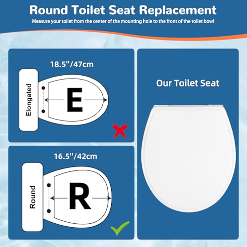 Universal Round Toilet Seat Soft Close Cover, 4 PCS Toilet Bolts, White | One-Click Quick-Release Toilet Seat Replacement with Bumpers, Compatible with TOTO, Gerber, Kohler, Never Loosen Slow Close - style: 16.5" Round with 2 Sets of Bolts