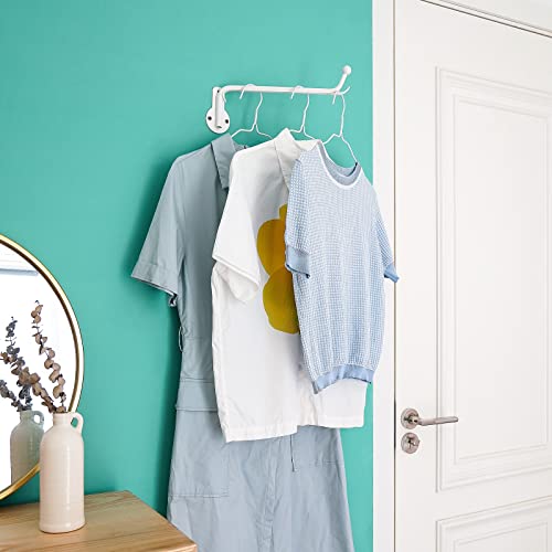 Mkono Wall Mounted Drying Rack Laundry Hook with Swing Arm Valet Rod 2 Pack | White, Laundry Room Organization, Space Saving, Foldable, Easy Install, Wall Clothes Hanger, Closet Bathroom Bedroom Organize - color: White