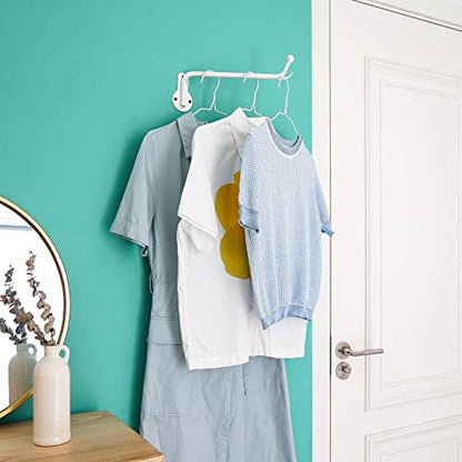 Mkono Wall Mounted Drying Rack Laundry Hook with Swing Arm Valet Rod 2 Pack | White, Laundry Room Organization, Space Saving, Foldable, Easy Install, Wall Clothes Hanger, Closet Bathroom Bedroom Organize - color: White
