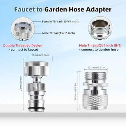 Hibbent Faucet Adapter Kit, Swivel Adapter to Connect Garden Hose - Multi-Thread Solid Brass Quick Connector Garden Hose Fitting 3/4 Inch - Chrome - color: Chrome, style: Swivel Garden Hose Adapter with Quick Connector