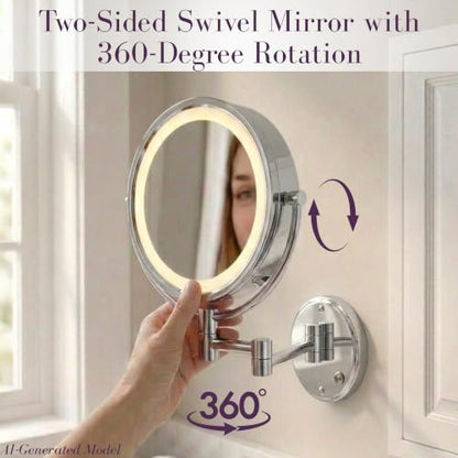JERDON Hardwired Wall-Mount Makeup Mirror - 8X/1X - Chrome - HL88CLD | 8.5" Round Frame, 13.5" Wall Arm, LED Lighting, Direct Wire Installation - color: Chrome Direct Wire
