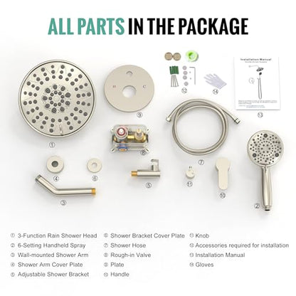SR SUN RISE Shower Faucet - 8 Inch Multifunctional High Pressure Shower Head System with Handheld Shower Head Fixtures - Valve Included - Brushed Nickel - color: Brushed Nickel, size: 8 Inch
