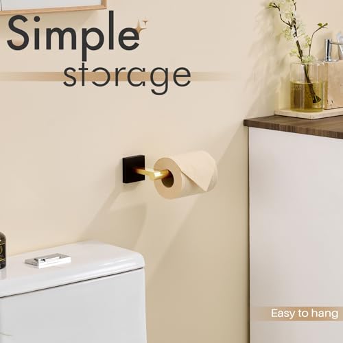 KOKOSIRI Toilet Paper Holder Toilet Roll Holders Hold Mega Rolls Kitchen Bathroom Tissue Paper Dispenser Black with Gold Stainless Steel, B2008GDK - color: Black Gold, size: Vertical