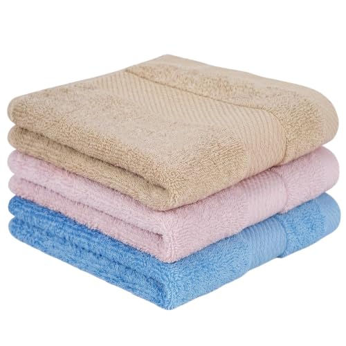 100% Cotton Wash Cloths, 13 x 13 inch, 3 Pack, Multicolor | Highly Absorbent, Soft Feel Fingertip Towels, Machine Washable, For Bathroom, Gym, Hotel, Spa and Kitchen