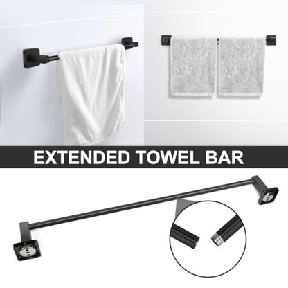 Bathroom Hardware Set 4 Pieces,Stainless Steel Matte Black Towel Bar Set, Includes 24In Towel Bar, Towel Ring, Robe Towel Hooks,Toilet Paper Holder, Bathroom Towel Rack Set - color: Black, size: 24Inch