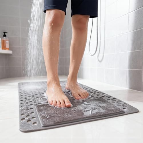 Bath Tub Shower Mat with Soft Shower Foot Scrubber Mat for Massage,Non Slip Bathtub Mat with Strong Suction Cups, Silicone Shower Foot Scrubber Mat (Gray, 35.4" X 23.6"(Rectangular)) - color: Gray, size: 35.4" X 23.6"(Rectangular)