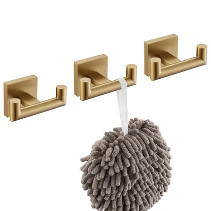 KOKOSIRI Robe Hooks Bath Towel Hooks Bathroom Hardware Double Coat Hooks Wall Mounted, 3 Pack Champagne Bronze Stainless Steel B1015CPG-P3 - color: Champagne Bronze, size: 3 Pack