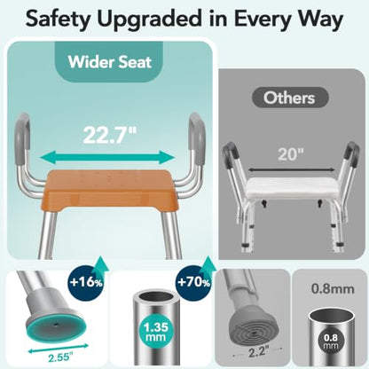 HOMENURSE Shower Chair for Inside Shower, 400 lbs, Wider Seat, Lightweight | 9-Level Height Adjustment, 2.55" Wider Suction Cups, Non-Slip, Tool-Free Conversion, for Seniors Disabled and Recovery - color: Brown