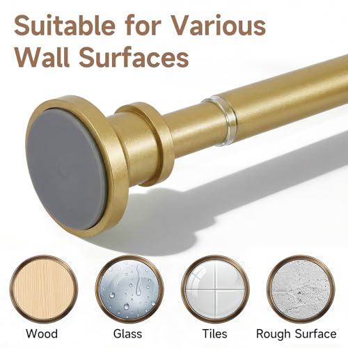 Gold Tension Curtain Rod 24 to 64 Inch(2-5.3ft) - Stainless Steel Spring Tension Shower Curtain Rod, No Drilling Satin Gold Tension Rod for Curtains Windows Closet Kitchen - color: Satin Gold, size: 24-64 Inches