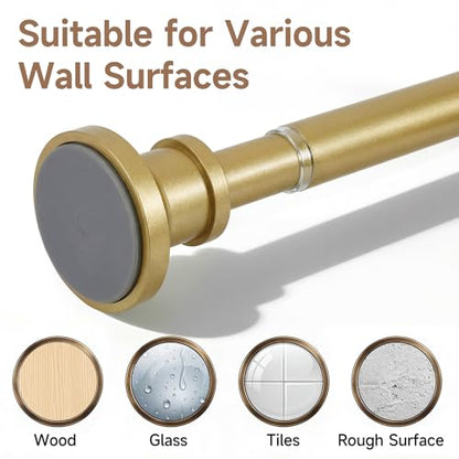 Gold Tension Curtain Rod 24 to 64 Inch(2-5.3ft) - Stainless Steel Spring Tension Shower Curtain Rod, No Drilling Satin Gold Tension Rod for Curtains Windows Closet Kitchen - color: Satin Gold, size: 24-64 Inches