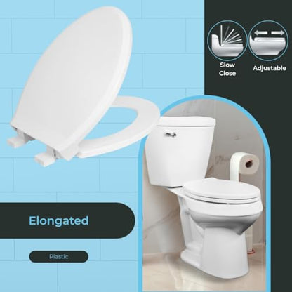 Centoco 6500SC-001 Plastic Elongated Toilet Seat with Slow Close White | Plastic, Closed Front with Cover, Made in the USA, 6500SC-001 - color: White, size: Premium Slow Close Elongated