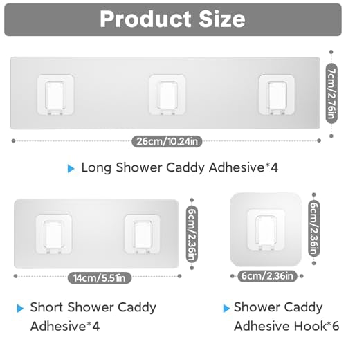 14 Pack Shower Caddy Adhesive Replacement, Waterproof Shower Shelf Adhesive Strips, Strong Adhesive Flat Hooks for Bathroom Storage Shelves and Kitchen Racks No Drilling, Clear - color: Transparent-14 Pack
