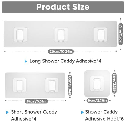 14 Pack Shower Caddy Adhesive Replacement, Waterproof Shower Shelf Adhesive Strips, Strong Adhesive Flat Hooks for Bathroom Storage Shelves and Kitchen Racks No Drilling, Clear - color: Transparent-14 Pack