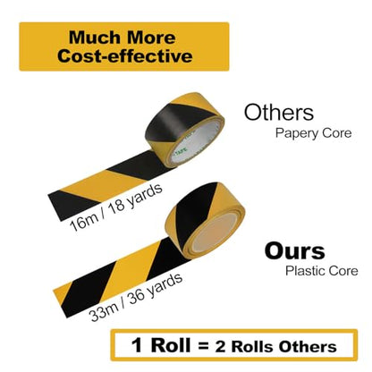 LeaGerous Hazard Warning Safety Stripe Tape Caution Tape Roll Waterproof Anti Slip Non-Abrasive Self-Adhesive Floor Marking Tape (2”x 36 Yards, Yellow-Black, 4) - color: Yellow-black