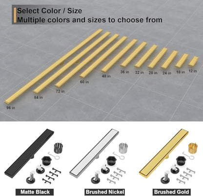 Linear Shower Drain - 18 Inch Matte Black, with Tile Insert Panels | AISI 304 Stainless Steel Shower Drain with Adjustable Feet, Hair Catcher, Rectangle Shower Floor Drain Fits Bathroom, Balcony - color: Matte Black, size: 18 Inch