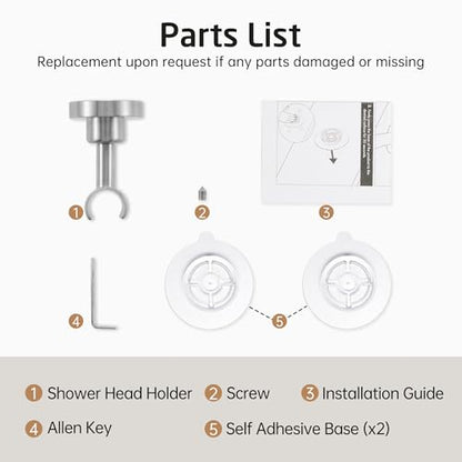 KES Shower Head Holder Wall Mount, 18/8 Stainless Steel Adjustable Handheld Shower Head Holder (21mm-23mm) No Drill Adhesive Metal Shower Head Holders Brushed Finish, C207DF-BS