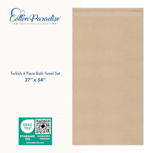 Cotton Paradise Turkish Towel Set, Soft Absorbent Quick Dry, 4 Piece Bath Towel Set, Beige - color: Beige, size: 27"x54"