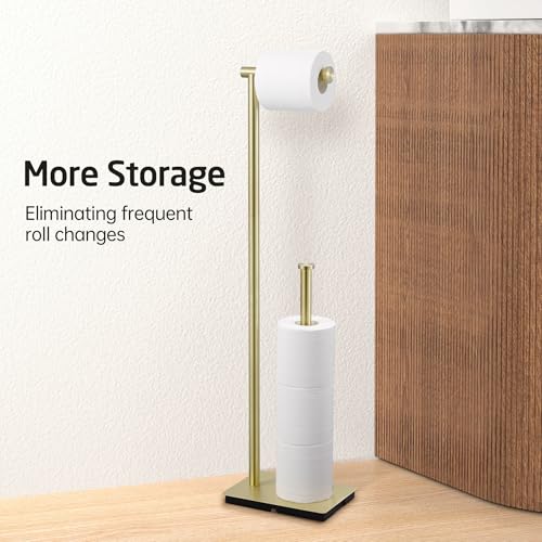 KES Free Standing Bathroom Toilet Paper Roll Holder with Storage | Toilet Paper Holder Stand with Weighted Base, SUS304 Stainless Steel Brushed Gold, BPH286S1B-BZ - color: Brushed Gold