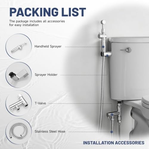 Chrome Handheld Bidet Sprayer Attachment for Toilet, Brass | Adjustable Length Spray Heads, with Bidet Hose, Cloth Diaper Sprayer Bidets for Attachment Toilet, Wall or Toilet Mount