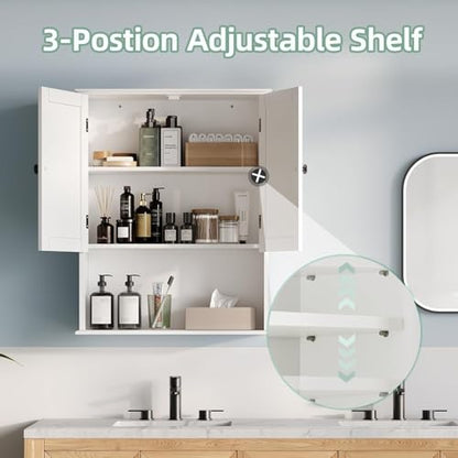 Bathroom Wall Cabinet, 30" x 24" White Painted Finish Wooden Wall Mounted Medicine Cabinet with 3 Level Adjustable Shelf, Over the Toilet Storage Cabinet, Wall Storage Cabinet for Bathroom - size: 24"L x 8"W x 30"H