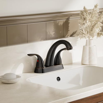 4 Inch 2 or 3 Holes 2 Handles Centerset Lead-Free Bathroom Sink Faucet, Oil Rubbed Bronze Bathroom Faucet with Copper Pop Up Drain and Water Supply Lines, BF008-5-ORB - color: Oil Rubbed Bronze, style: 1 Pack