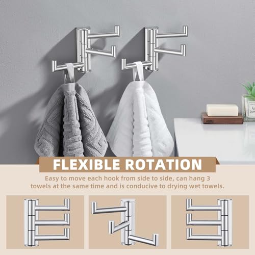 Suyar Swivel Towel Hook Polished Chrome, Bathroom Robe Holder with 3 Arms | 2 Pack, SUS304 Stainless Steel, Wall Mounted - color: Polished Chrome, size: 2 Pack