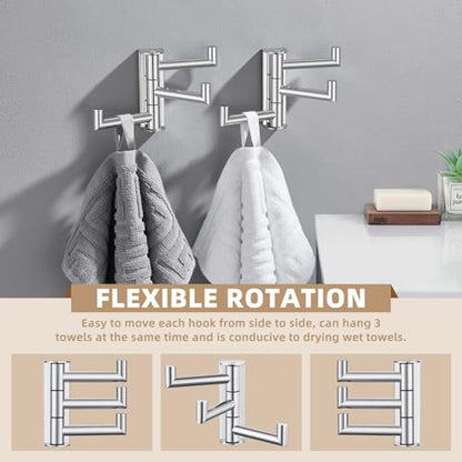 Suyar Swivel Towel Hook Polished Chrome, Bathroom Robe Holder with 3 Arms | 2 Pack, SUS304 Stainless Steel, Wall Mounted - color: Polished Chrome, size: 2 Pack