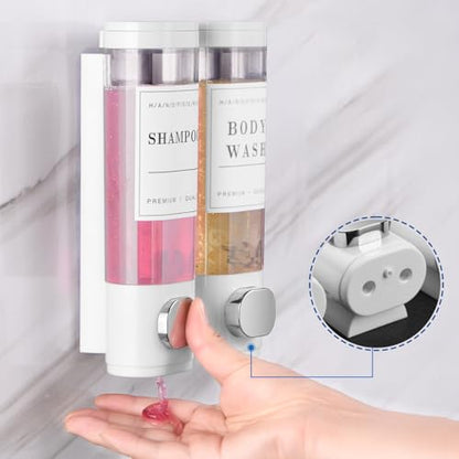 Shampoo and Conditioner Dispenser Bathroom Shower Soap Dispenser Wall Mounted Shampoo Dispenser for Shower Wall No Drill 2 * 300ml White 2 Chamber with Waterproof Labels - color: White 2