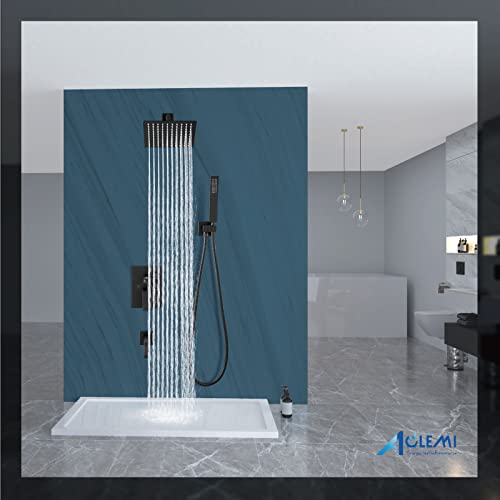 Aolemi Shower Faucet Set with Tub Filler Handheld 8" Head Matte Black | Shower Valve and Trim Kit,Handheld Spray,Tub Spout,Single Handle,SUS304,Bathroom Mixer for Remodeling - color: Black, size: 8 Inch Shower Head