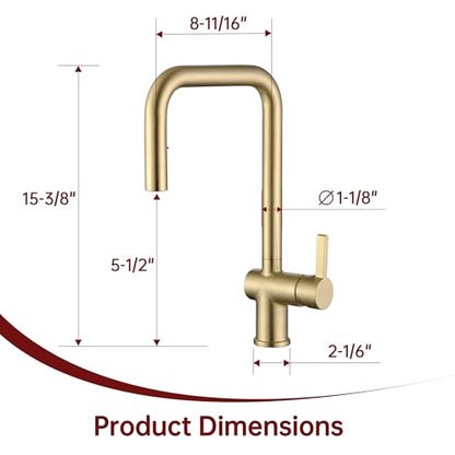 SUMERAIN Pull Out Kitchen Faucet with Dual Sprayer Mode, Brushed Gold | Single Hole, Stainless Steel, Modern Sink Faucet, Single Handle, 360° Swivel Spout, Easy Installation - color: Brushed Gold