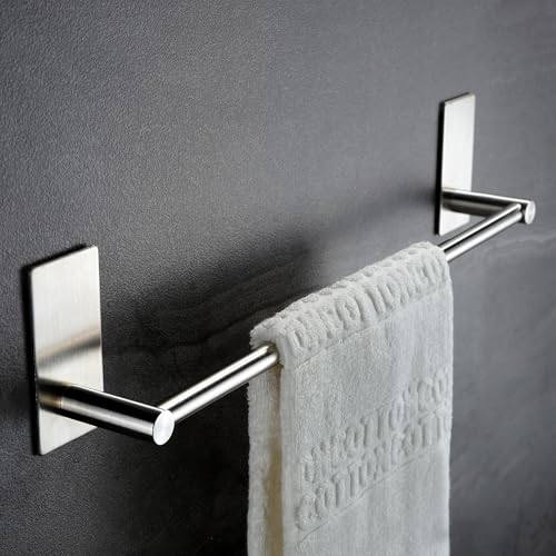 Self Adhesive 16-Inch Bathroom Towel Bar Brushed SUS 304 Stainless Steel Bath Wall Shelf Rack Hanging Towel Stick On Sticky Hanger