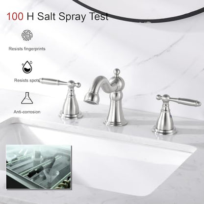 RKF Bathroom Faucets for Sink 3 Brushed Nickel 8 inch Widespread Bathroom Sink Faucet with Drain Double Lever Handle Faucet Bathroom Vanity Faucet Basin Mixer Tap WF013-BN - color: Nickel
