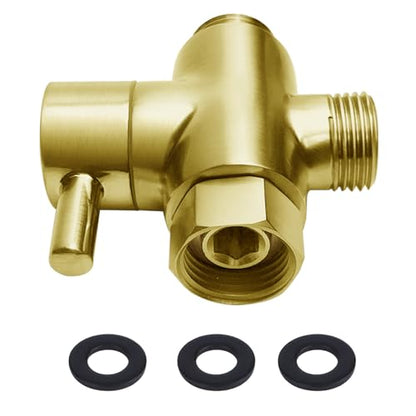 Brass Shower Arm Diverter Valve for Hand Held Showerhead and Fixed Spray Head,G 1/2 3-Way Bathroom Universal Shower System Replacement Part (Brushed Gold) - color: Brushed Gold