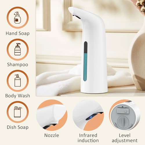 Automatic Liquid Soap Dispenser, 4-Level,13.5oz Touchless | Plastic,400ml White Electric Battery Operated Hand & Dish Countertop Soap Dispensers with Sensor for Bathroom,Kitchen Sink - color: White, style: Battery