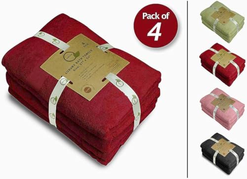 Luxury Bath Towels Set of 4 (27” x 54”) | Towels for Bathroom | Super Soft | Highly Absorbent Towels for Home, Spa, Gym (Burgundy) - color: Burgundy