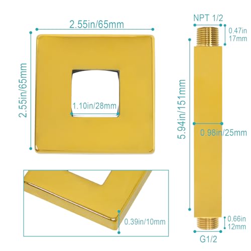 Enga Brass 6-Inch Straight Shower Arm with Flange, Bright Gold - color: Polished Gold, style: 6 Inch