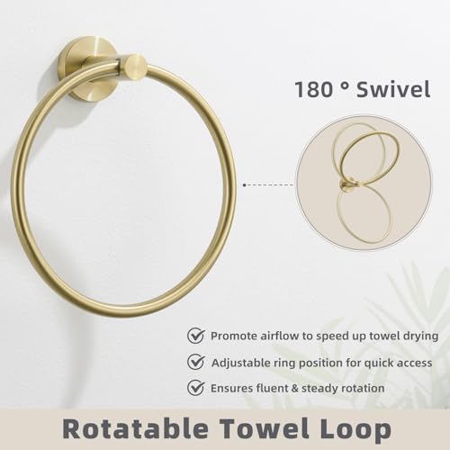 Brushed Gold Bath Towel Ring, 304 Stainless Steel Heavy Duty Towel Holder for Bathroom, Wall Mounted - color: Brushed Gold, size: Standard Size