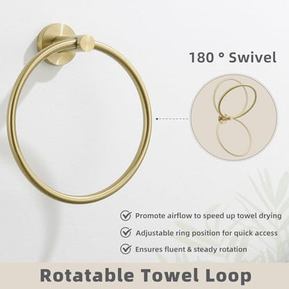 Brushed Gold Bath Towel Ring, 304 Stainless Steel Heavy Duty Towel Holder for Bathroom, Wall Mounted - color: Brushed Gold, size: Standard Size