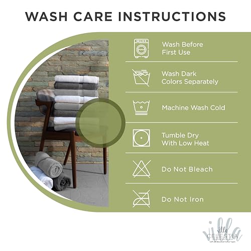 Villa Celestia Cotton Hand Towels Set of 2, 16 x 28, Oeko-TEX Certified, Quick Dry, Sage - color: Sage, size: Hand Towel - Pack of 02