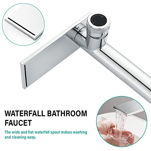 becola Modern Chrome Bathroom Faucet，Tall Waterfall Faucet for Bathroom Sink，Single Hole Cold and Hot Basin Mixer Tap，Single Handle Vanity Faucet with Adjust Knobs and Two Supply Lines - color: Chrome, size: Tall