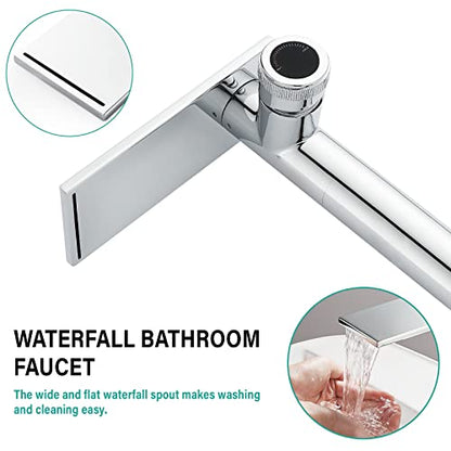 becola Modern Chrome Bathroom Faucet，Tall Waterfall Faucet for Bathroom Sink，Single Hole Cold and Hot Basin Mixer Tap，Single Handle Vanity Faucet with Adjust Knobs and Two Supply Lines - color: Chrome, size: Tall